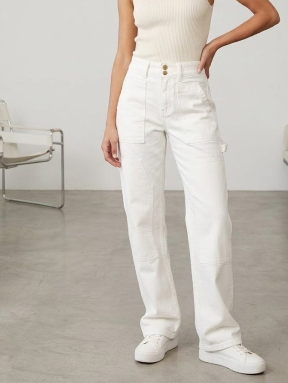 NWT Driftwood White High-rise Straight Leg Jeans Clean White Wash Cargo Look 26